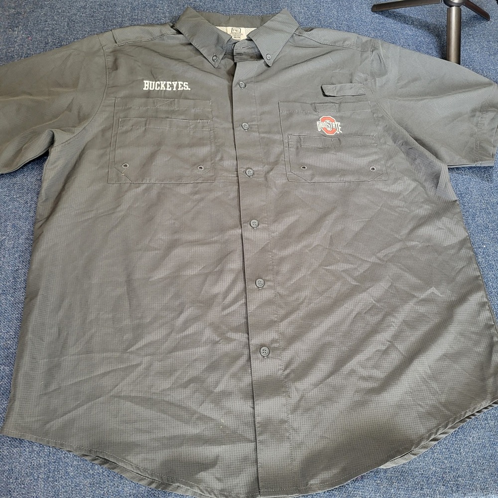 ProEdge Ohio State Buckeyes Mens L Gray Sleeve Button Down Vented Fishing Shirt